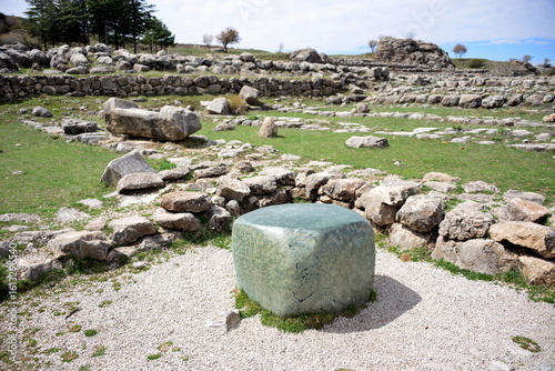Fototapeta Naklejka Na Ścianę i Meble -  TURKIYE,HATTUSA,It was the capital of the Hittite Empire in the Late Bronze Age. The first traces of settlement on the site date back to the 6th millennium BC.In the photo,The Hattusa Green Stone, 
