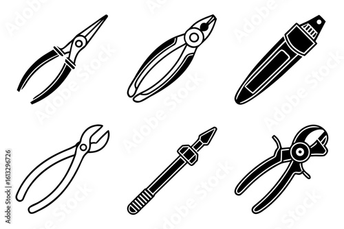 Assortment of Black and White Hand Tools.