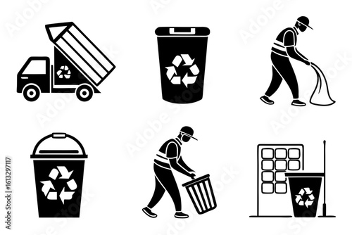 Collection and Recycling Icons Set.