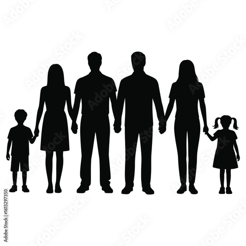 Silhouette of a modern family with two parents and children