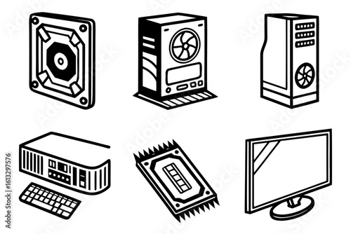 Computer Hardware Components Icons Collection.