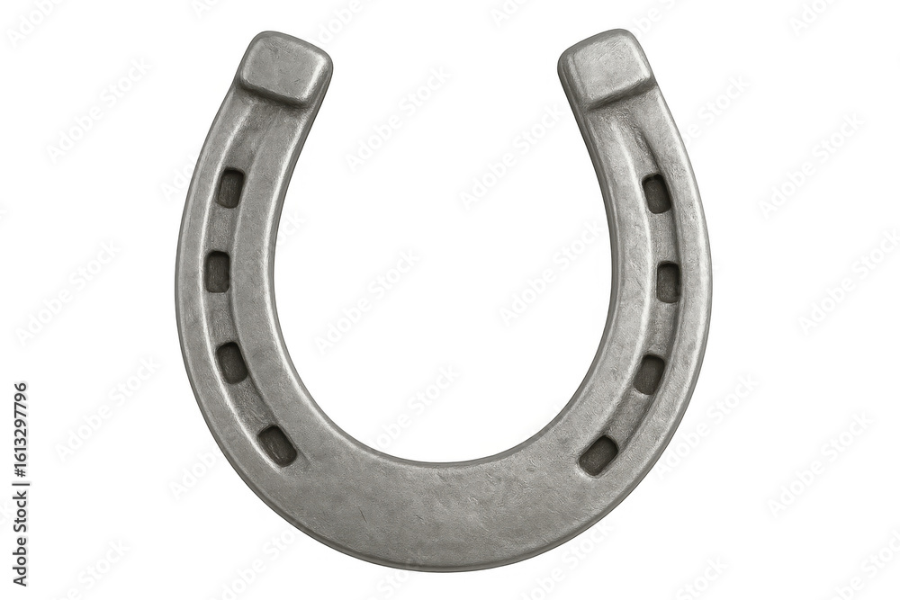 Fototapeta premium Silver horseshoe gleaming against transparent backdrop, representing luck and equine tradition