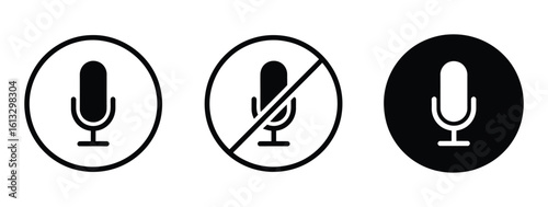 Microphone and Mute Icon Set: Audio, Voice, and Communication Symbols
