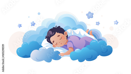 Peaceful Sleeping Baby in Cloudscape SVG Illustration