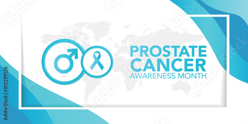 Prostate Cancer awareness banner. Realistic blue ribbon, prostate cancer symbol. Vector design template for infographics, websites, billboards