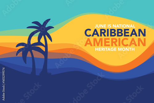 National Caribbean American Heritage Month Vector Illustration. June Awareness and Celebration. Neo Geometric pattern concept abstract graphic design. Social media post, website header, promotion art