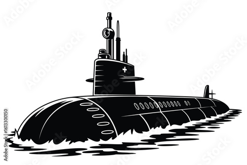 Black and White Submarine Illustration on the Water Surface