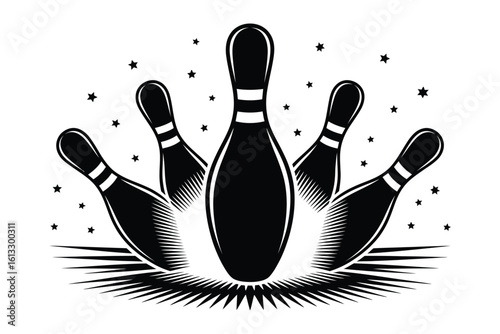 Five Bowling Pins Striking in a Starburst