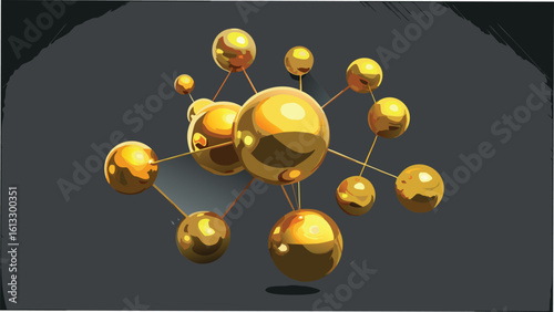 Abstract illustration of interconnected golden spheres representing networks and structures suitable for various conceptual design projects.