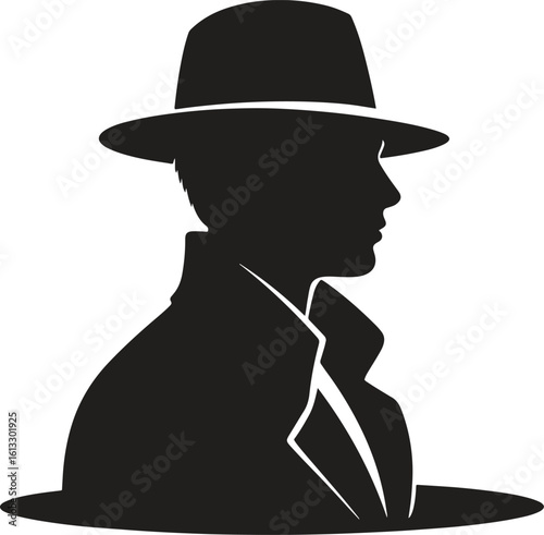 Mysterious Man with Fedora Hat Silhouettes Vector Illustration