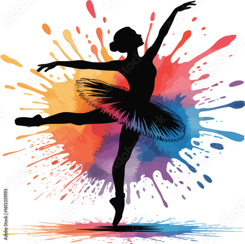 Graceful ballerina silhouette dancing in vibrant colors, a dynamic dance performance with fluid movement perfect for artistic expression