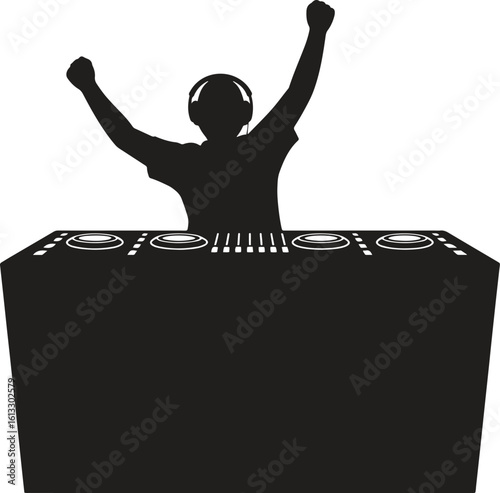 Silhouette DJ party music mixing vector illustration. Nightclub, turntable, sound, entertainment