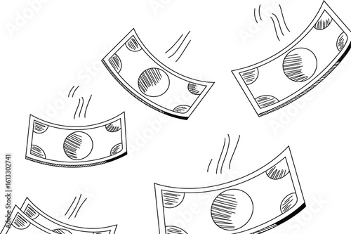 Falling money sketch graphic vector illustration seamless pattern for financial success and wealth generation