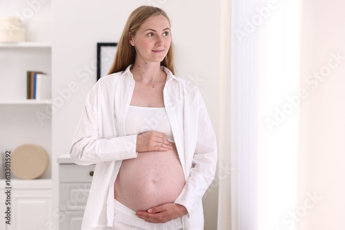 Beautiful pregnant woman touching her belly at home. Space for text Free Download Beautiful pregnant woman touching her belly at home. Space for text - GFXLoad