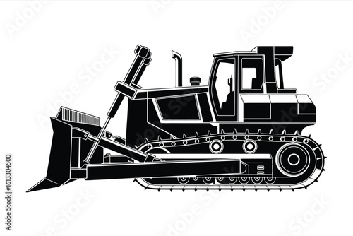Black and White Illustration of a Bulldozer