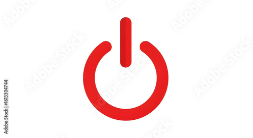 Red power button icon on white background, technology concept, on off symbol