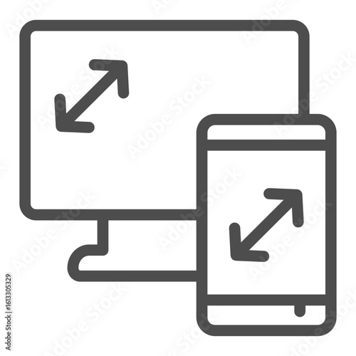 Large monitor screen, smartphone screen line icon, technology and electronics concept, tv and phone sign on white background, outline style icon for mobile and web design. Vector graphics.