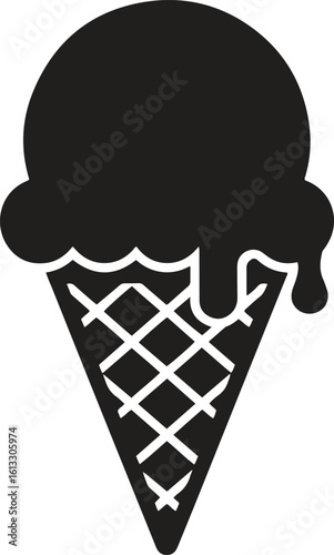 Silhouette ice cream cone icon. Dessert, summer, sweet, frozen treat vector illustration