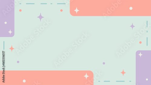 Cute abstract frame background with geometric shapes, dots, and sparkles in soft pastel colors. Playful vector illustration perfect for baby showers, kids birthdays, or presentation slides