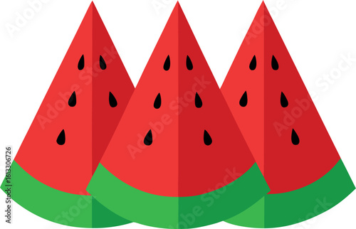 Vector art of three vibrant watermelon slices isolated on white background create a refreshing summer treat