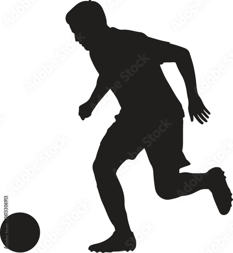 Soccer player dribbling silhouette icon. Football, sports, athlete vector illustration