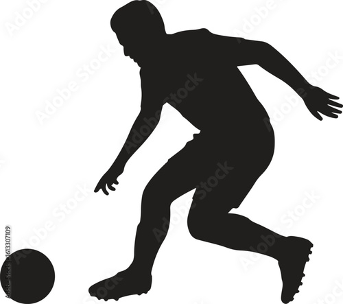 Soccer player dribbling silhouette icon. Football, sports, athlete vector illustration