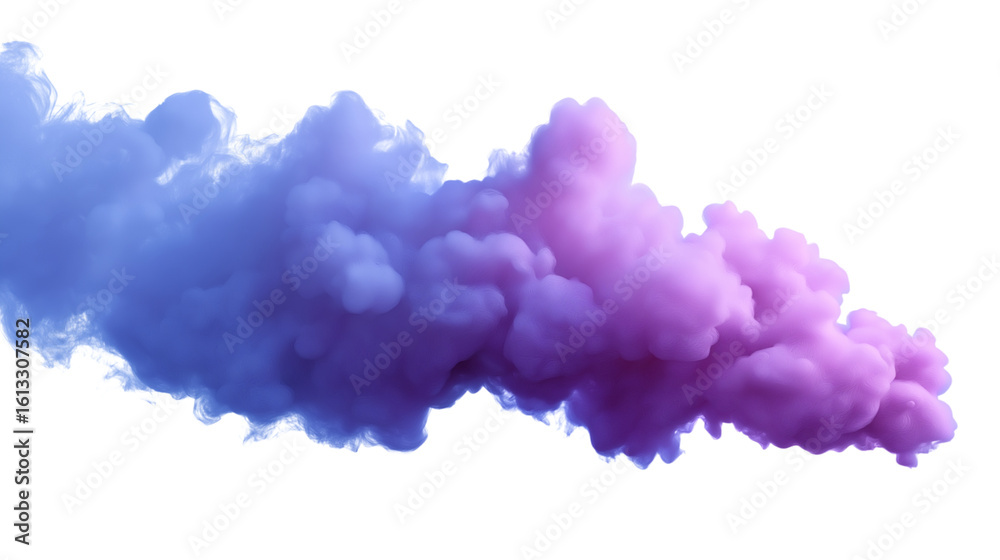 Fototapeta premium colorful smoke plume in shades of purple and blue isolated on white background