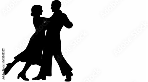 Silhouette of a couple gracefully dancing together in formal attire in a classic ballroom dance style pose