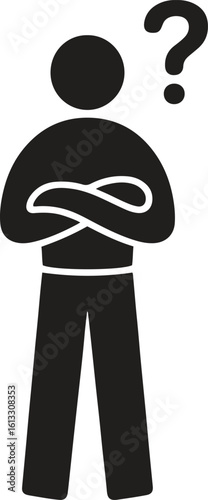 Confused person icon with question mark. Uncertainty, doubt, thinking vector illustration