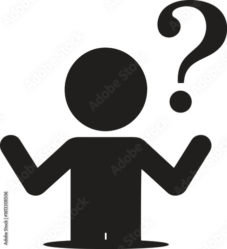Confused person icon with question mark. Uncertainty, doubt, thinking vector illustration