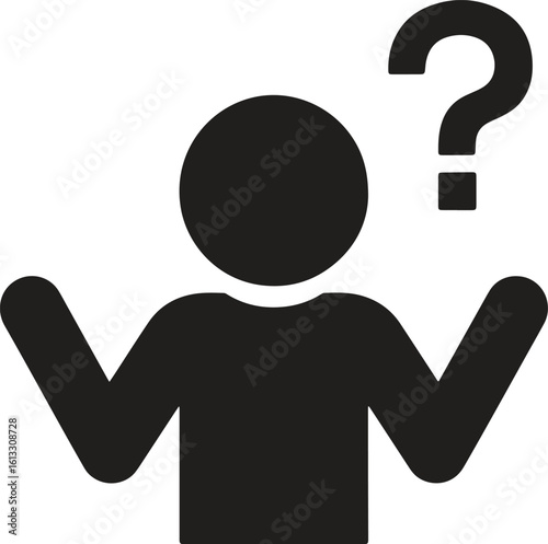 Confused person icon with question mark. Uncertainty, doubt, thinking vector illustration
