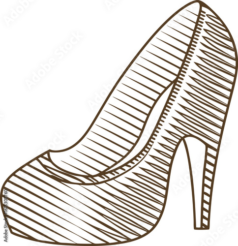 High heel shoe illustration stylish women's fashion footwear sketch with elegant stiletto, modern feminine accessory
