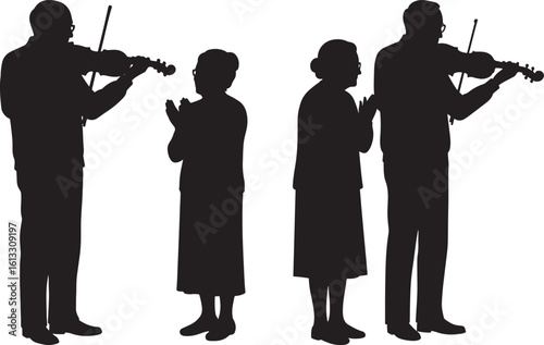 Musician playing violin with audience silhouette