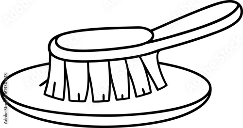 Simple cleaning brush on plate minimalist outline dish brush for household chores and kitchen hygiene concepts