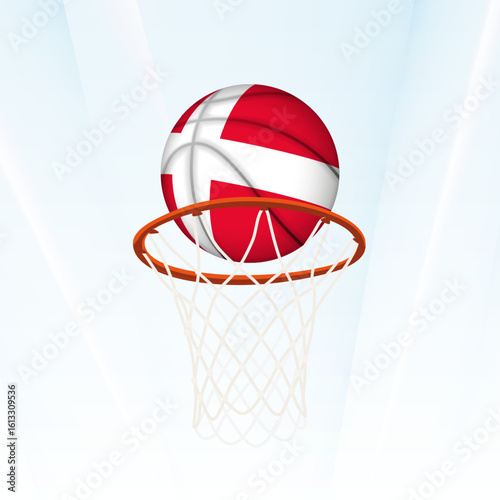 Denmark Flag Basketball Scoring Through Hoop.