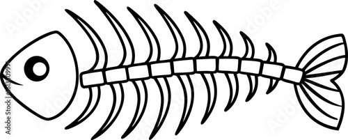 Simple fish skeleton illustration black outline drawing of aquatic animal bones, marine anatomy, minimal design