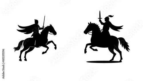 Powerful warrior silhouette on horseback wielding sword, evoking courage and strength for historical fiction or fantasy book covers and more