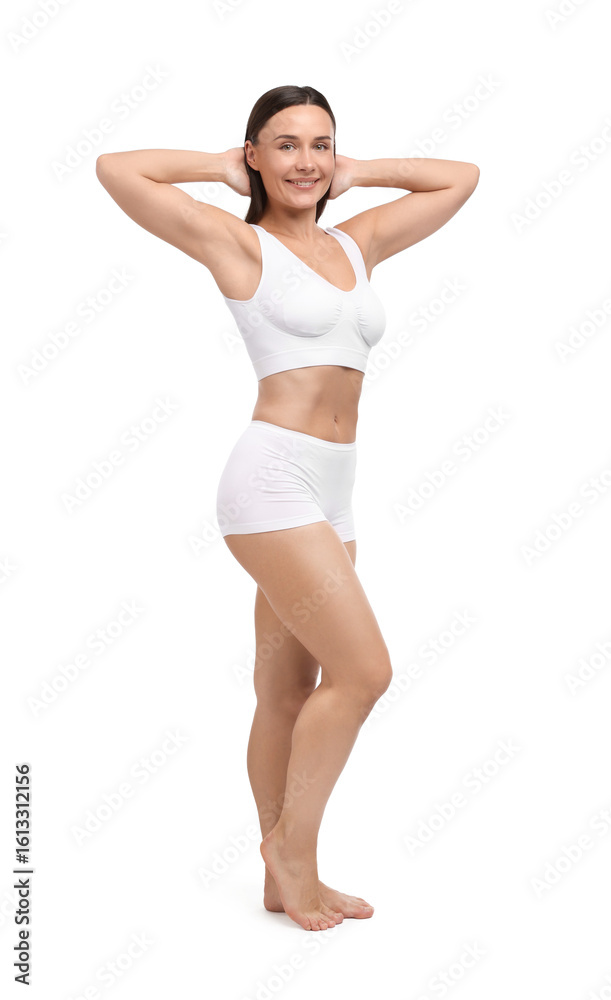 Obraz premium Fit woman with perfect body on white background