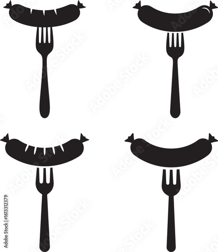 Four sausage links on forks silhouette