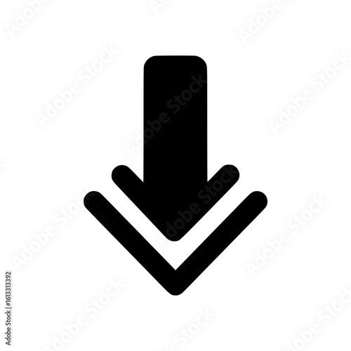 Black downward arrow silhouette icon 