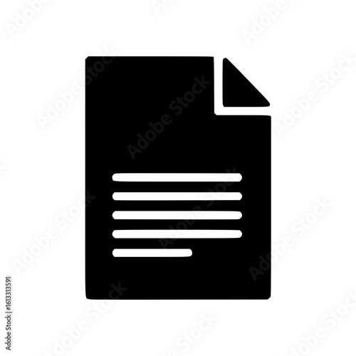 Black document silhouette icon with text lines and folded corner  