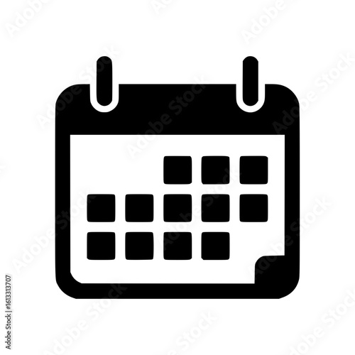 Black calendar icon representing date and scheduling concept, silhouette icon
  