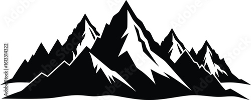 Mountains silhouettes, black and white vector illustration