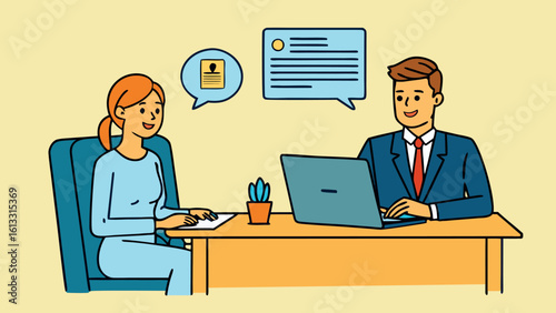 Job interview conversation between man and woman business meeting communication