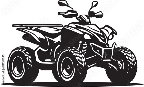 Black and white graphic of an all terrain vehicle quad bike transportation vector