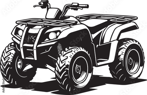 Black and white illustration of an all terrain vehicle quad bike four wheeler off road vehicle