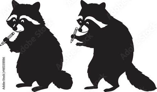 Two raccoons playing musical instruments silhouette