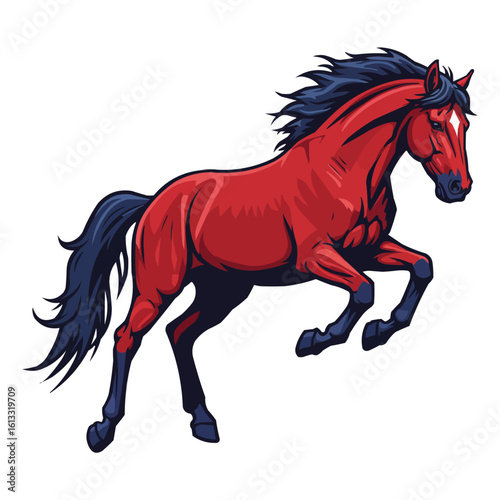 Red Horse Leaping - Equestrian Illustration