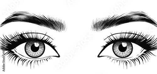 Vector set beautiful female eyes with long black eyelashes 