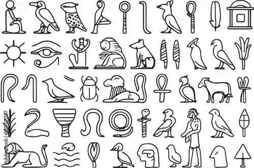 Ancient Egyptian Hieroglyphs Birds Animals Symbols Figures vector